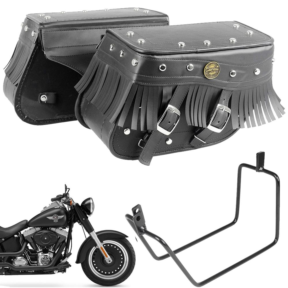 Kit Viagem Harley Davidson Fat Boy Alforge Lateral Retr Losango Couro