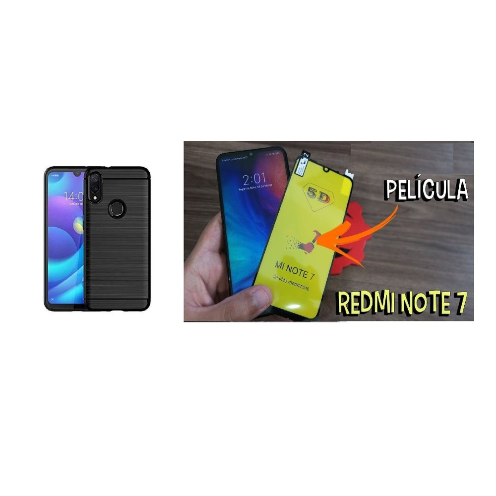 Capa Tpu Preta Escovada Xiaomi Redmi Note 7 Note 7 Pro Película de