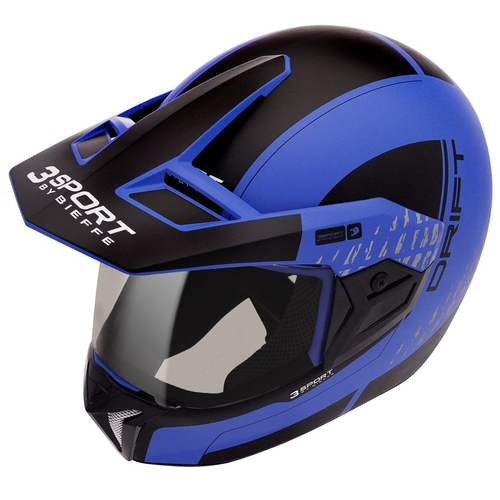 Capacete Bieffe 3 Sport Drift Azul Fosco Preto Cross Submarino