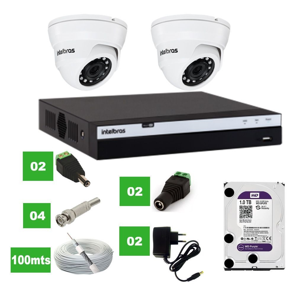 Kit Cftv Mhdx 3004 C Hd 1tb E 2 Câmeras Hd 720p Intelbras Vmd 1010 G4