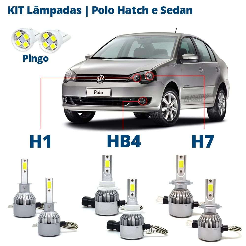 Kit Lâmpadas Polo Hatch Sedan 2007 2008 2009 2010 2011 2012 2013 Super