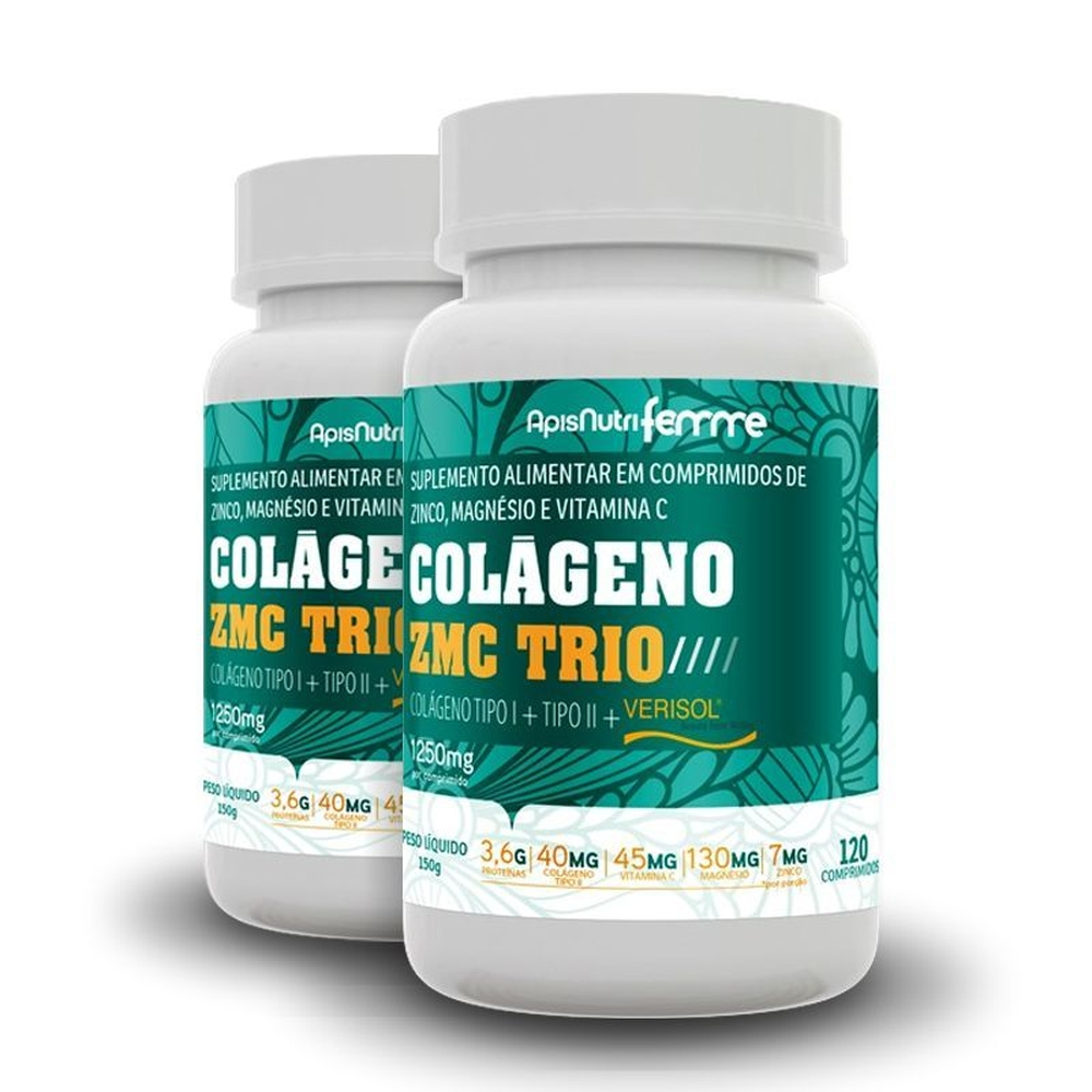 Kit 2 Colágeno ZMC Trio Tipo 2 Verisol Apisnutri 120 comprimidos