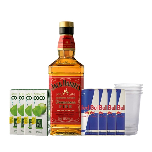 Combo De Whisky Jack Daniels Fire 1l 4 Red Bull 250ml 4 Gelo De