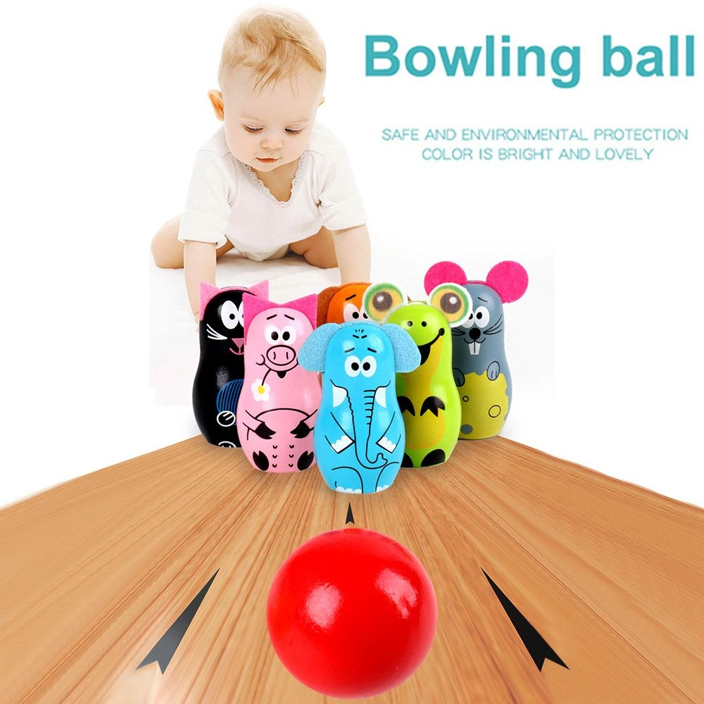 Bowling Set Brinquedos De Madeira Crian As Bowling 6 De Madeira