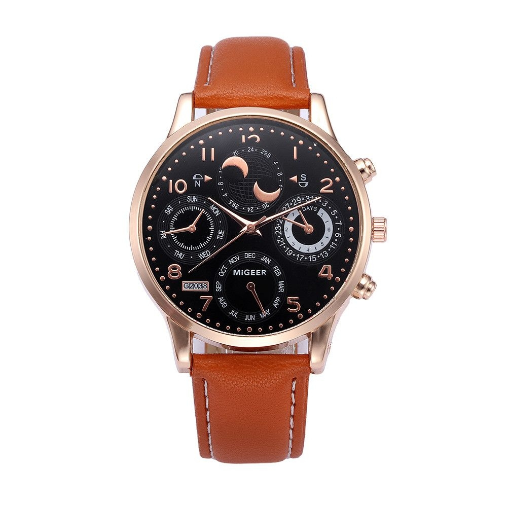 A O Inoxidvel Assista Couro Moda Masculina Casual Strap Watch Em