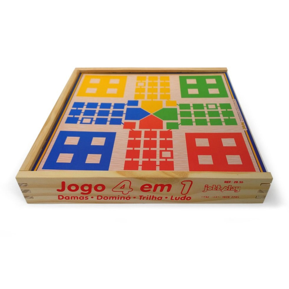 Jogo 4 em 1 Dama Trilha Ludo Dominó em madeira JottPlay no Shoptime