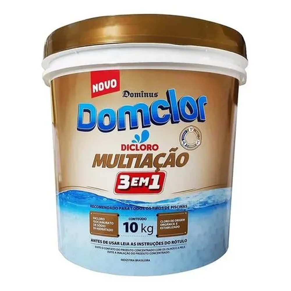 Balde De Cloro Granulado Domclor 10 Kg Para Limpeza De Piscina 3 Em 1