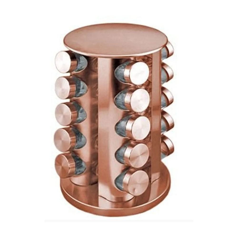 Porta Condimento De Aço Inox Rose Gold 21 Potes Suporte Submarino