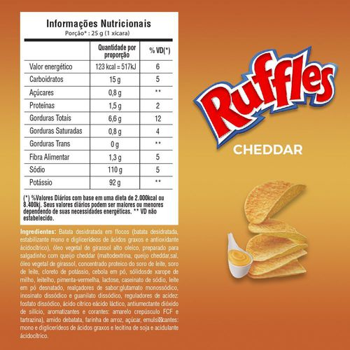 Salgadinho A Base De Batata Cheddar Ruffles Tira Onda Elma Chips Tubo