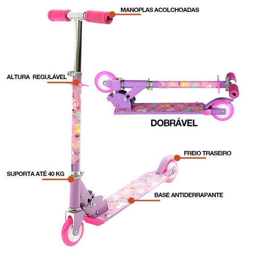 Patinete Feminino 2 Rodas LED Roxo BBR Toys em Promoção na Americanas