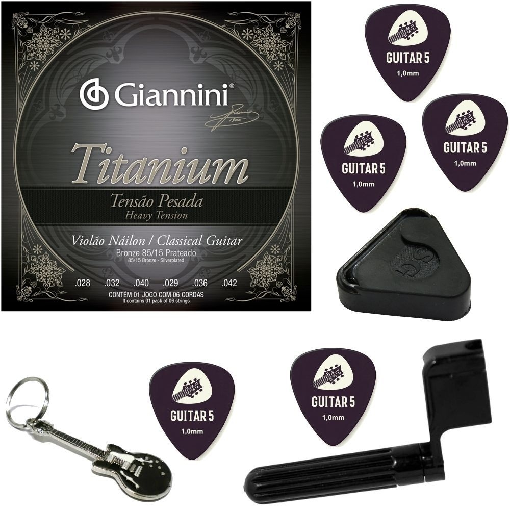 Cordas Violão Nylon Giannini Titanium Tensão Pesada GENWTA Kit de