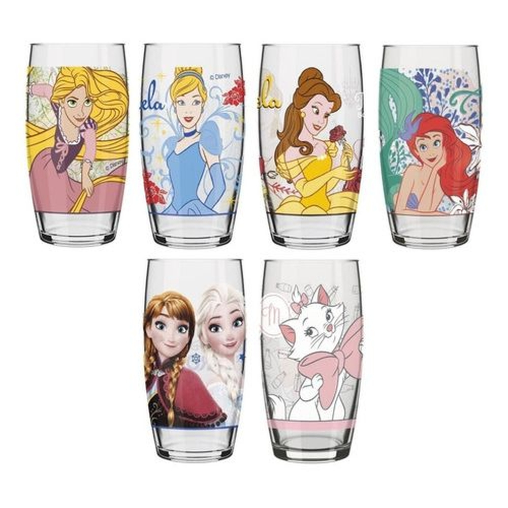 Jogo C 6 Copos Vidro Disney Princesas Frozen Marie 430ml Submarino