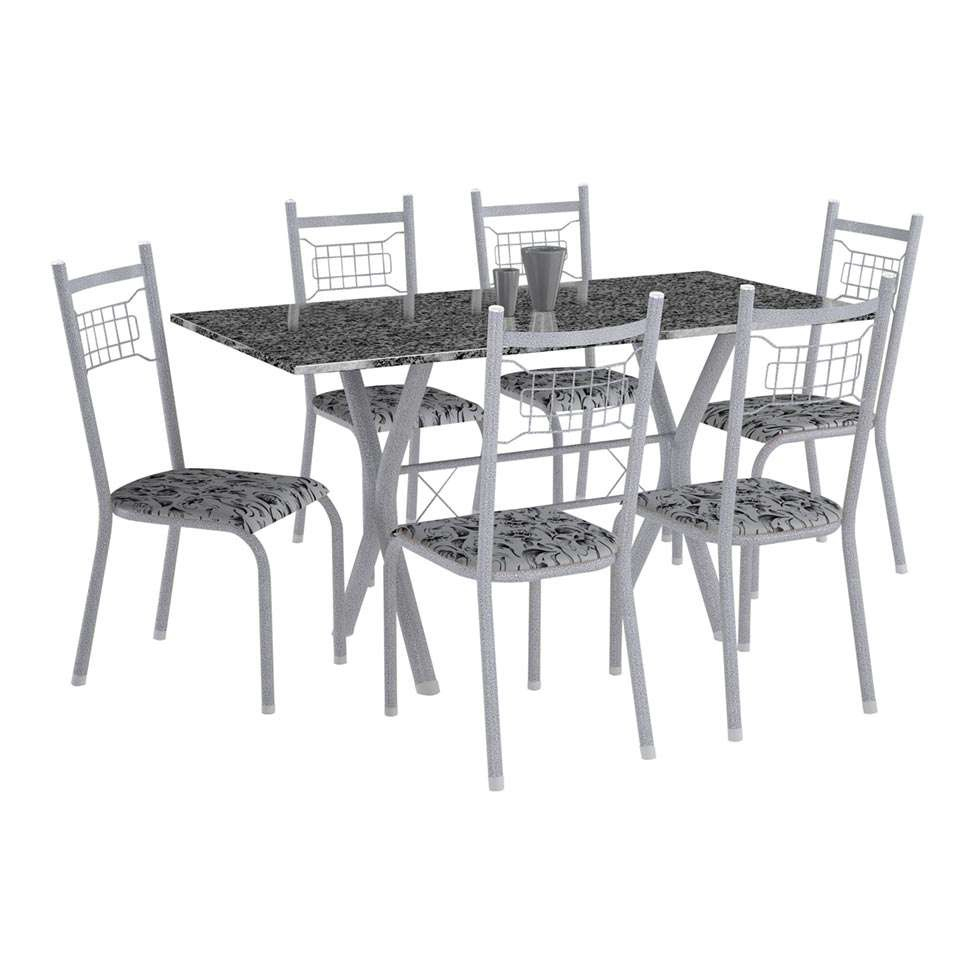 Conjunto De Mesa Miami Cadeiras Lisboa Branco Prata E Branco