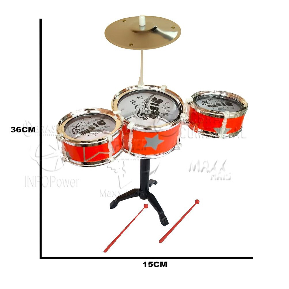 Mini Bateria Musical Infantil 3 Tambores Music Jazz Drum No Shoptime