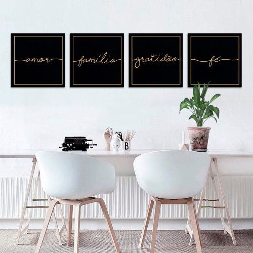 Conjunto Kit 4 Quadros Decorativos Lindos Para Cabeceira Quarto Casal