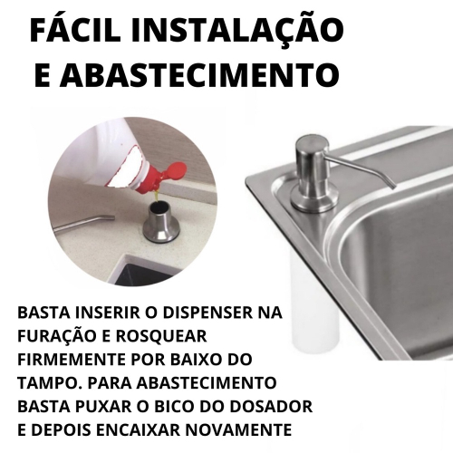 Dosador E Dispenser De Detergente Liquido Inox Escovado Para Granito