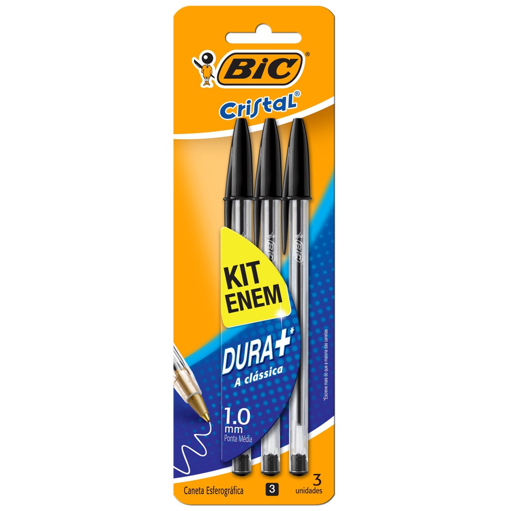 Kit Enem Caneta Esferogr Fica Bic Cristal Dura Mais Preta A Cl Ssica