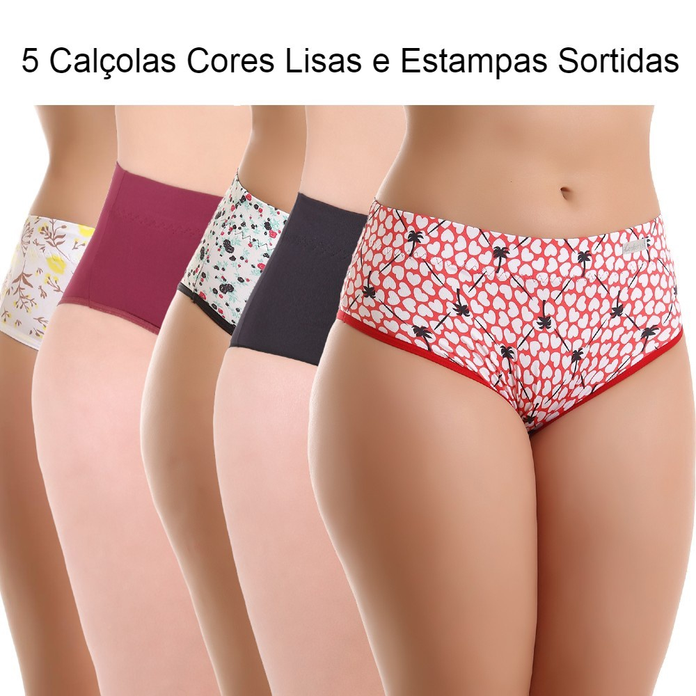 Kit 5 calcinha calçola senhora elástico embutido no cós lingerie