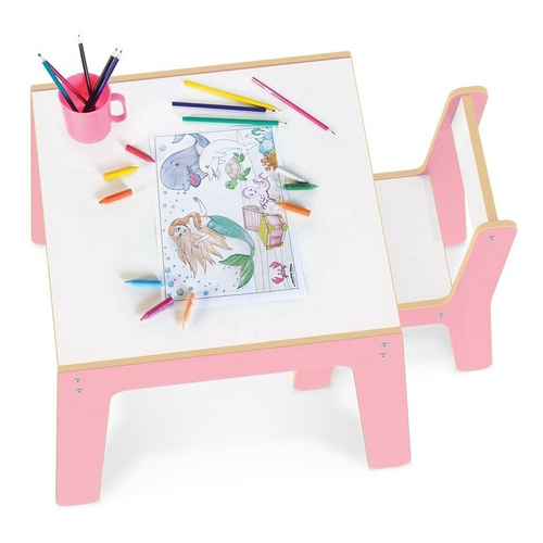 Conjunto Mesa Infantil Em Madeira Cadeira Rosa Mesinha Didatica