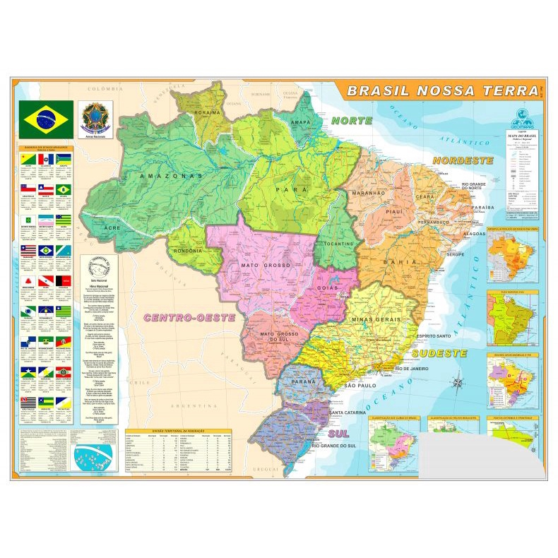 Mapa Laminado Cm X Cm Brasil Nossa Terra Submarino