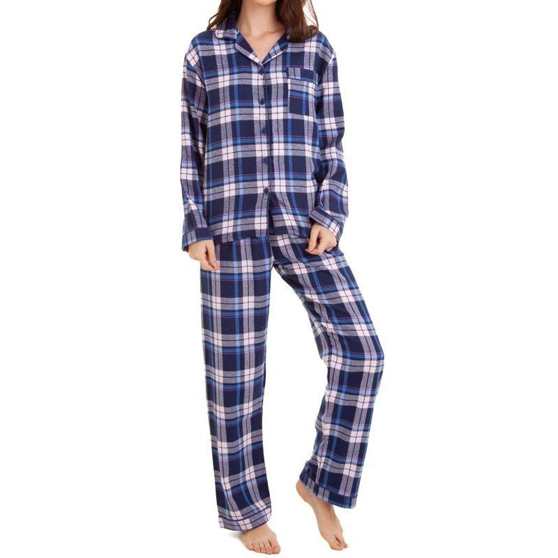 Pijama Feminino Flanela Xadrez Azul Algod O Submarino