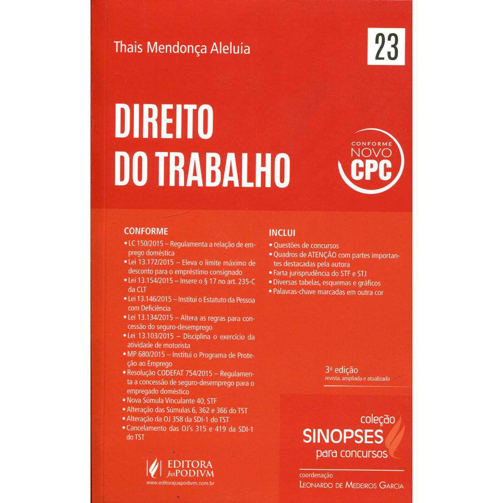 Direito do Trabalho Vol 23 Coleção Sinopses Para Concursos em