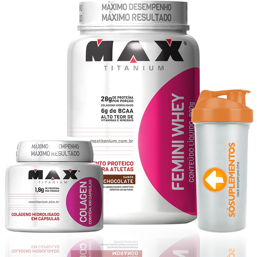 Whey Femini Chocolate G Colageno Caps Max Titanium Submarino