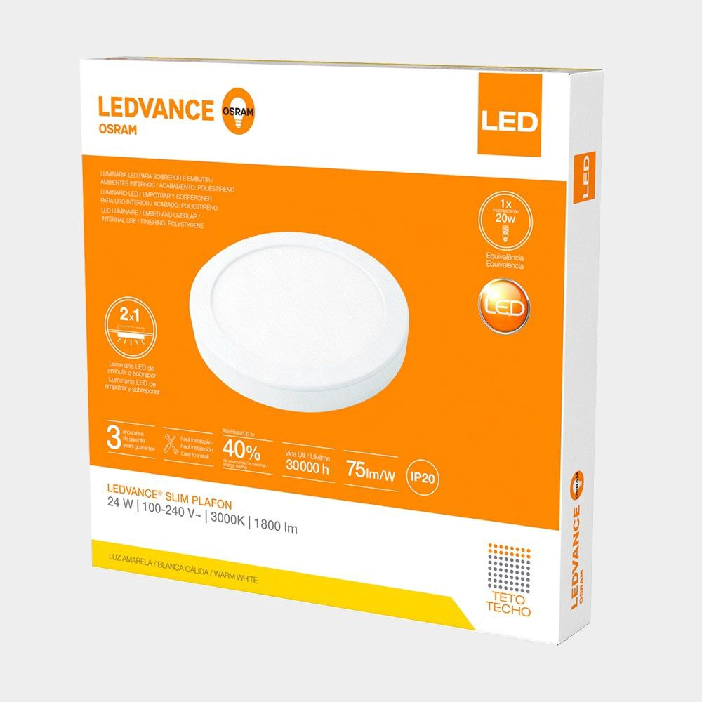 Plafon LED Sobrepor 24W 3000K Biv Redondo Ledvance 7014218 Submarino