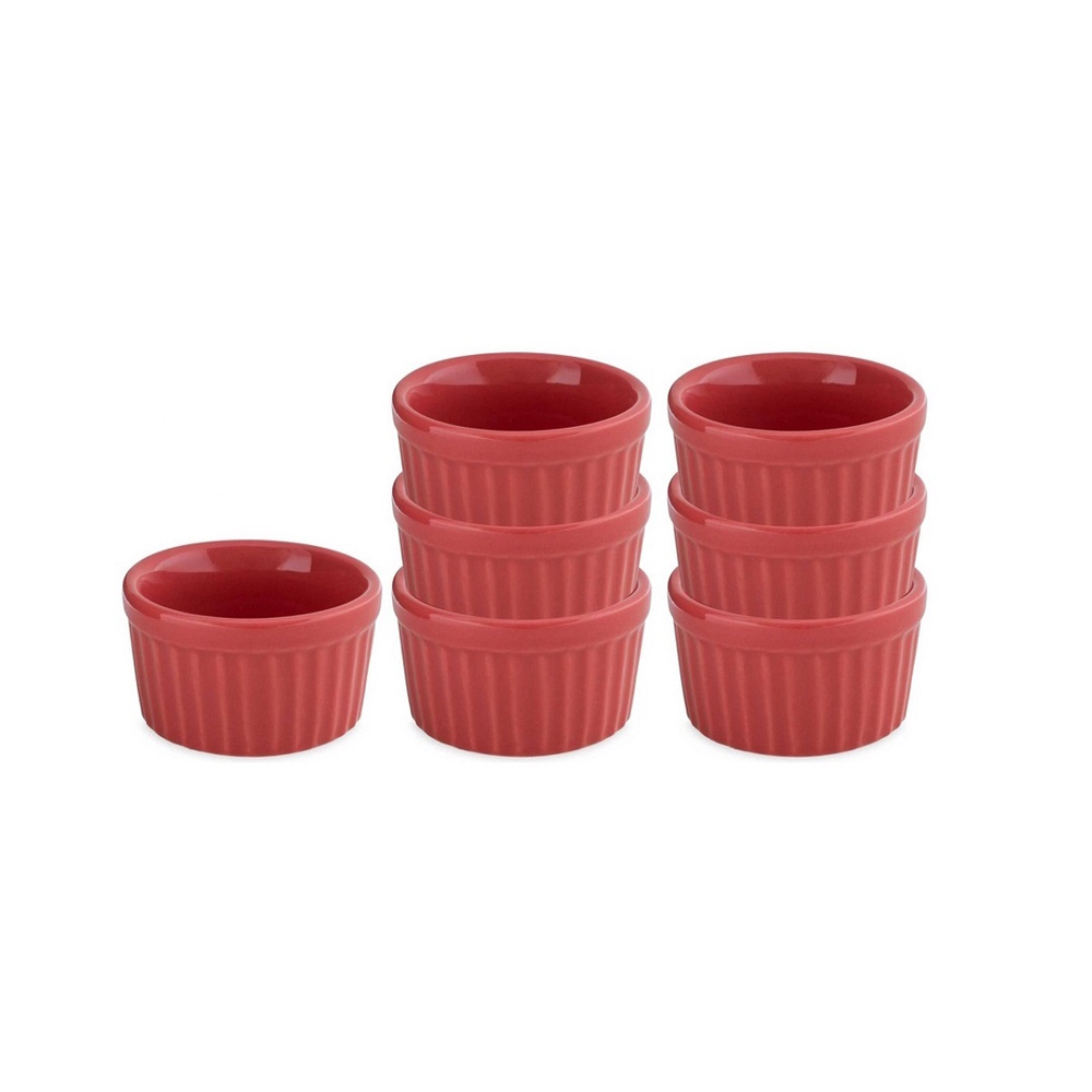 Conjunto Ramequim Ml Porcelana Vermelho Goiaba Canelado Cm Em