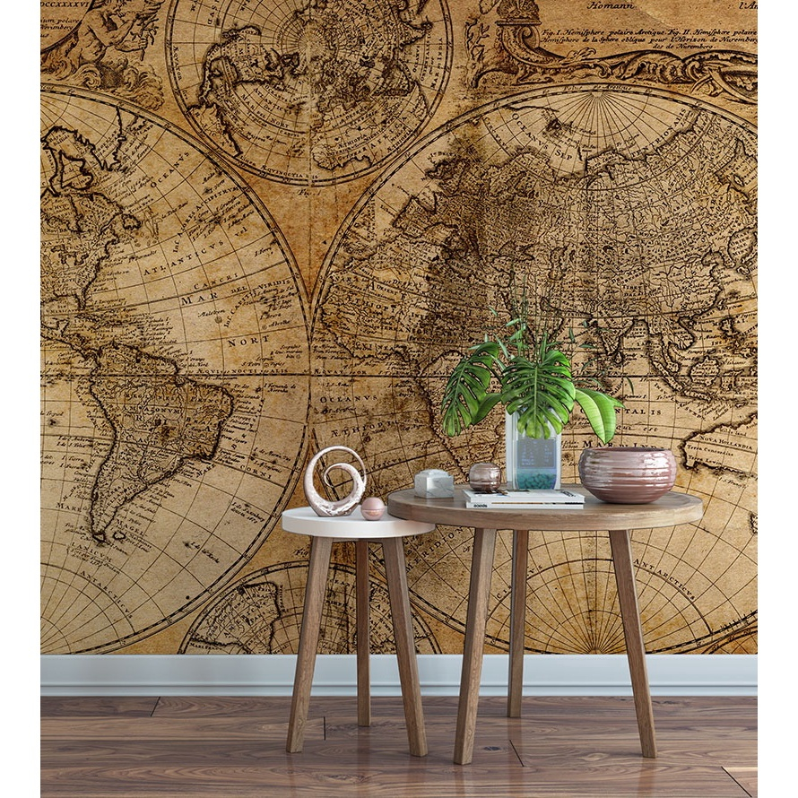 Papel de Parede Foto Mural Mapa Mundi Antigo Kit de Aplicação