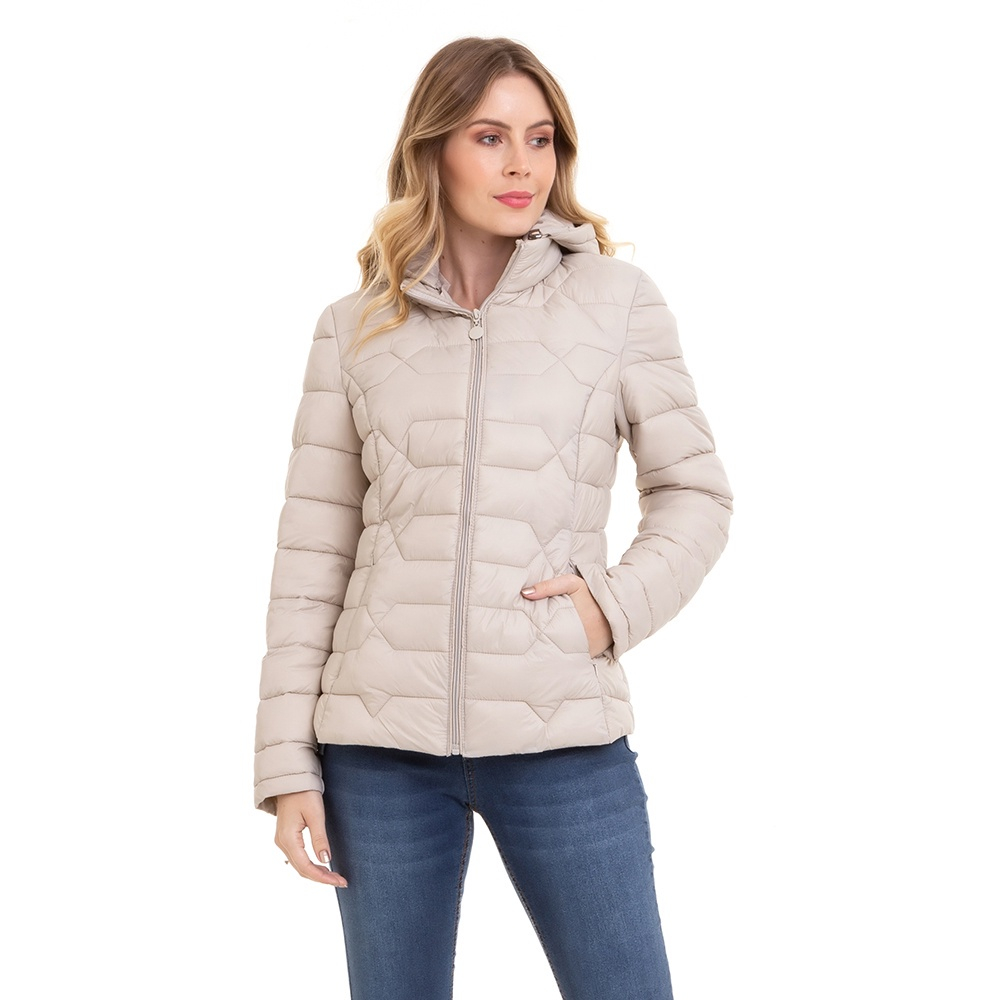 Jaqueta Feminina Parka Puffer Capuz Acolchoada Conex O Em Promo O