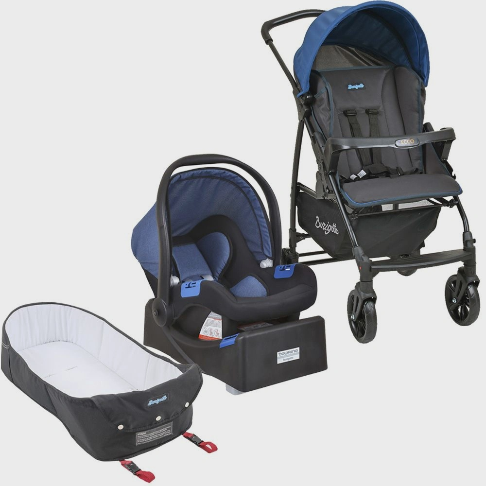 Carrinho de Bebê Travel System Burigotto Ecco Azul Base Ninho em