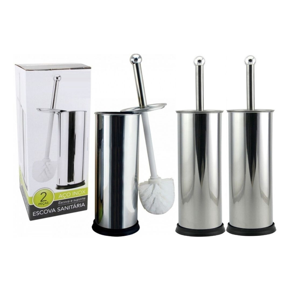 Kit 3 Escova Sanitária Vassoura Vaso Aço Inox Suporte Banheiro Submarino