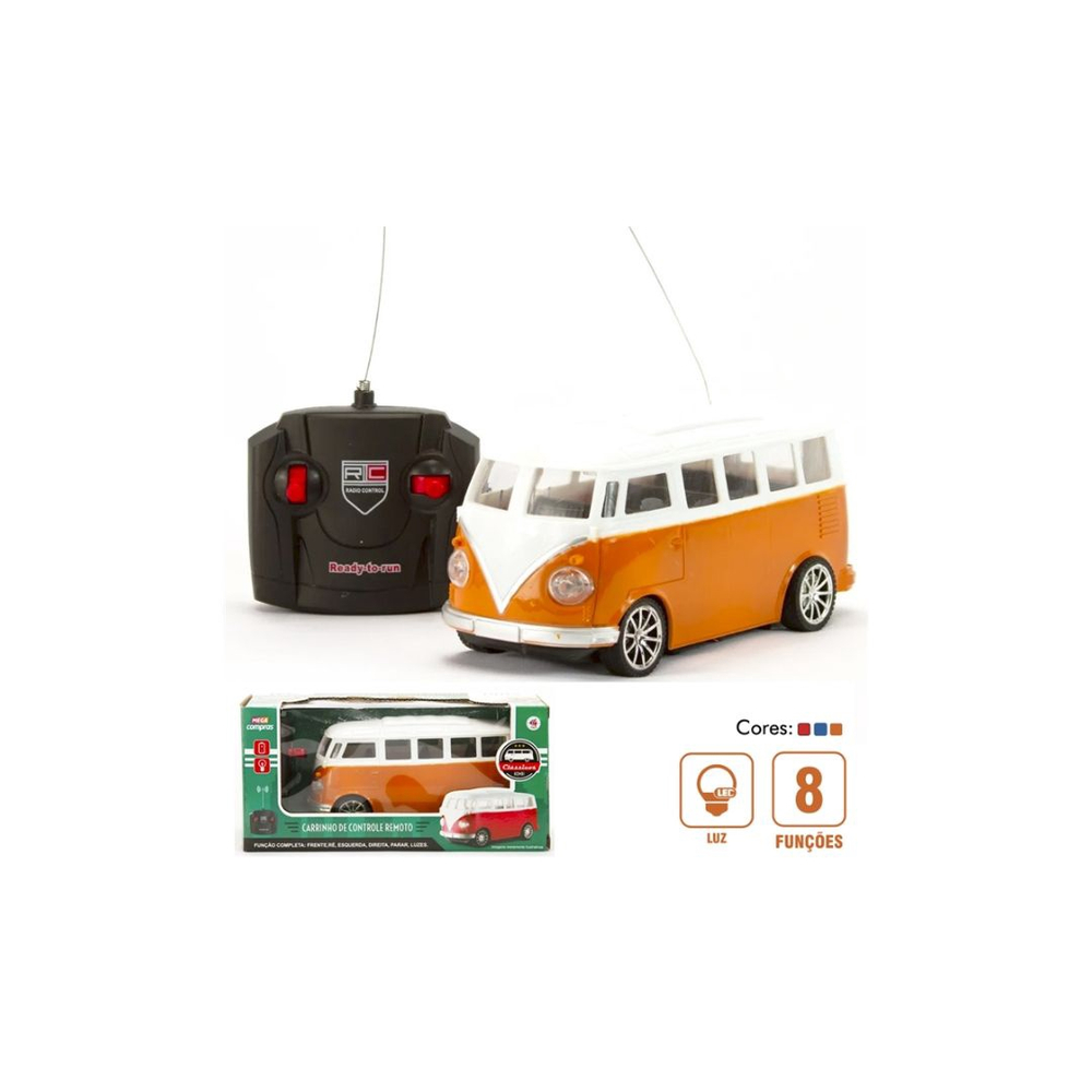 Carrinho De Controle Remoto Brinquedo Kombi Cl Ssica Luz