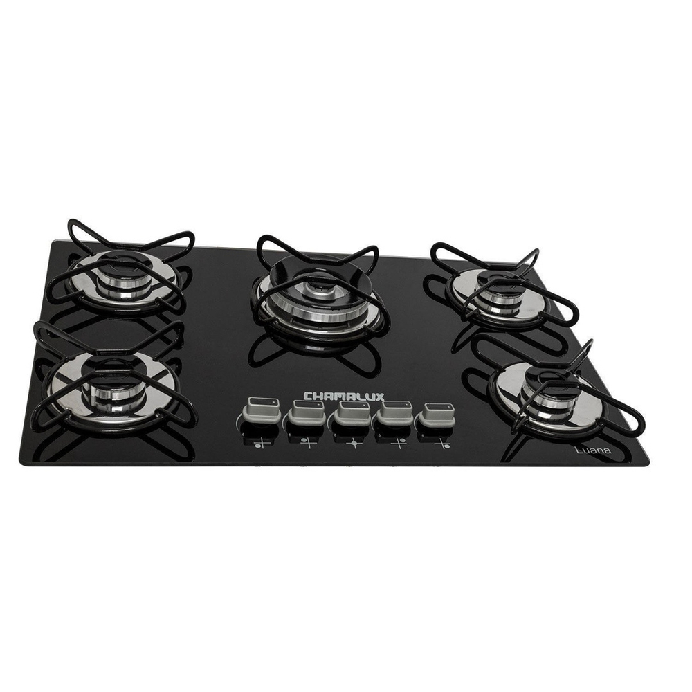 Cooktop 5 Bocas Tripla Chama Gás Natural Chamalux Bivolt Preto Submarino