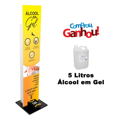 Totem Display Suporte Para Álcool Gel Dispenser Pedal Amarelo