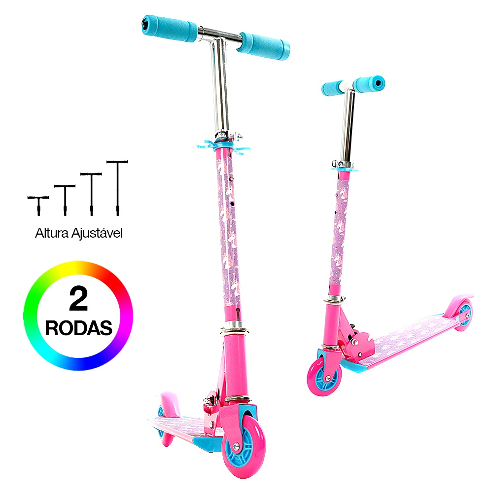 Patinete Feminino 2 Rodas LED Rosa bbr Toys em Promoção Ofertas