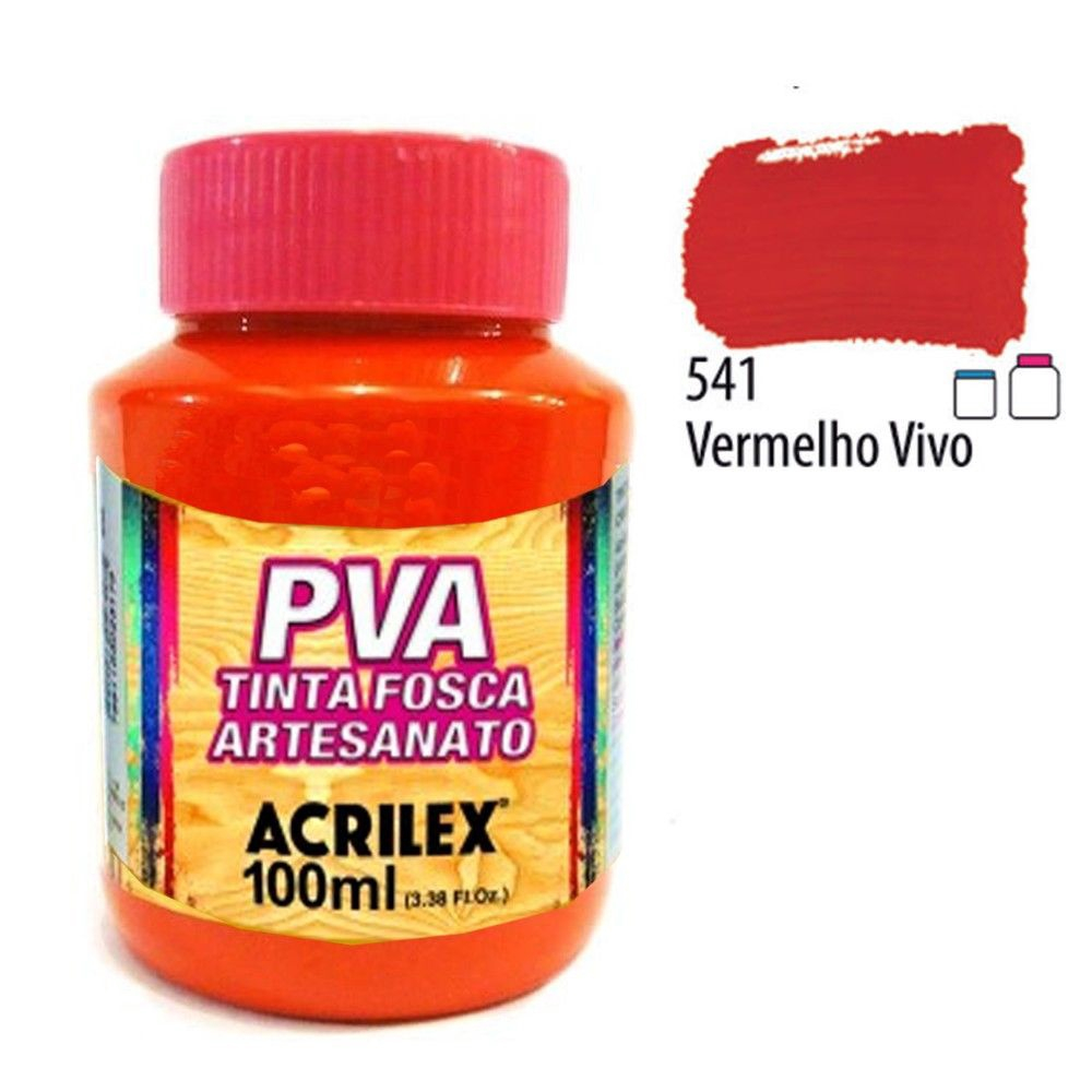 Tinta Acrilex Pva Fosca P Artesanato 100ml 541 Vermelho Vivo Submarino