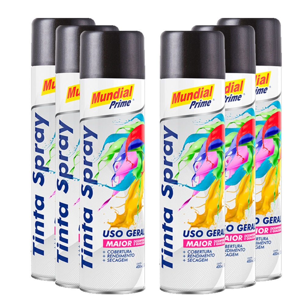 Tinta Spray Grafite Metálica 400ml Mundial Kit 6 Unidades Submarino