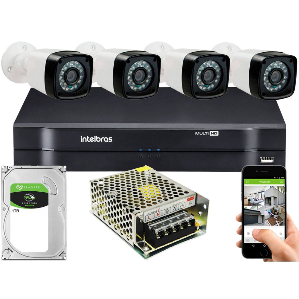 Kit 4 Cameras Segurança 2m Full Hd Dvr Intelbras 8ch s Cabo no Shoptime