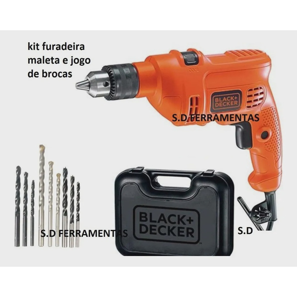 Furadeira De Impacto 3 8 Tm500KB9B2 Jogo De Brocas Black Decker 220V