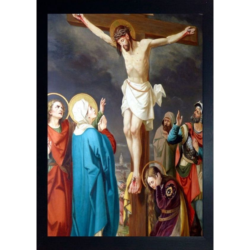 Quadro Religioso Jesus Crucificado X Cm Moldura E Vidro Submarino