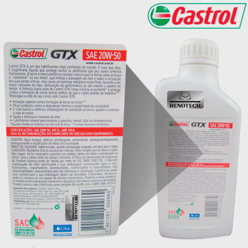 3368720 óleo 20W50 sl castrol gtx anti borra mineral 1 litro no