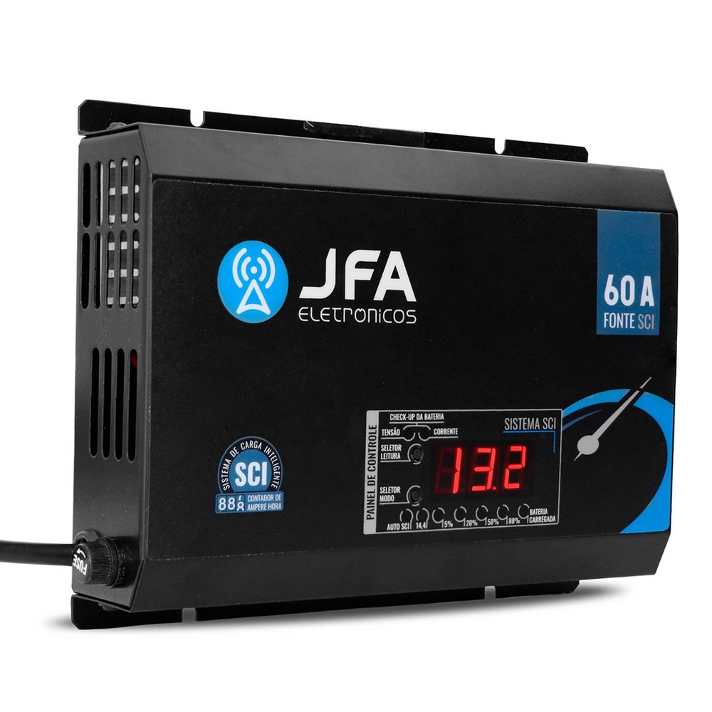 Fonte Automotiva Jfa 60A Amperes Slim 3000W Carregador Bateria Bivolt