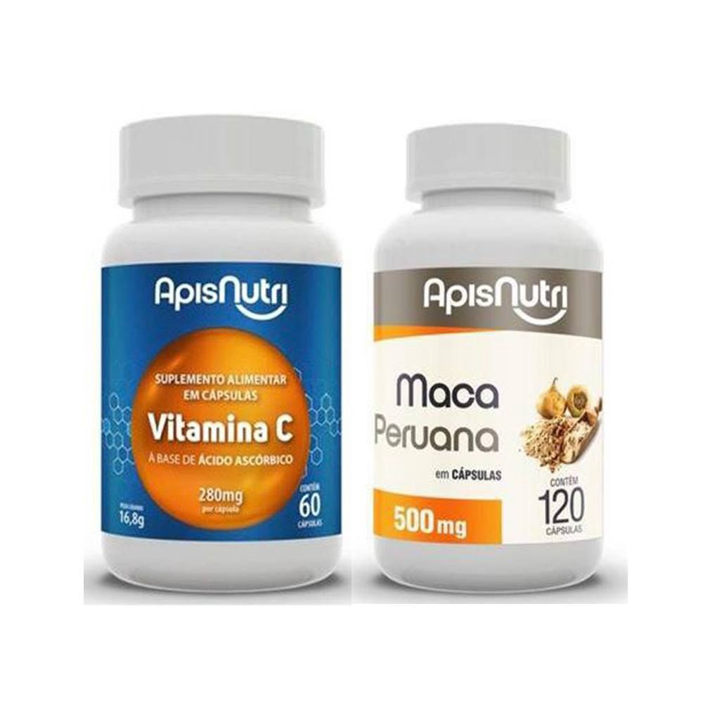 Kit Maca Peruana 120 Caps 500mg Suplemento De Vitamina C Ácido