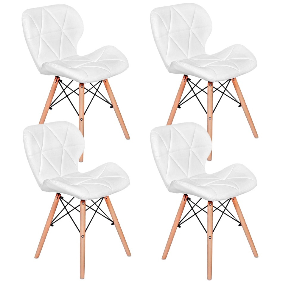 Kit 4 Cadeiras Charles Eames Eiffel Slim Wood Estofada Branca Em