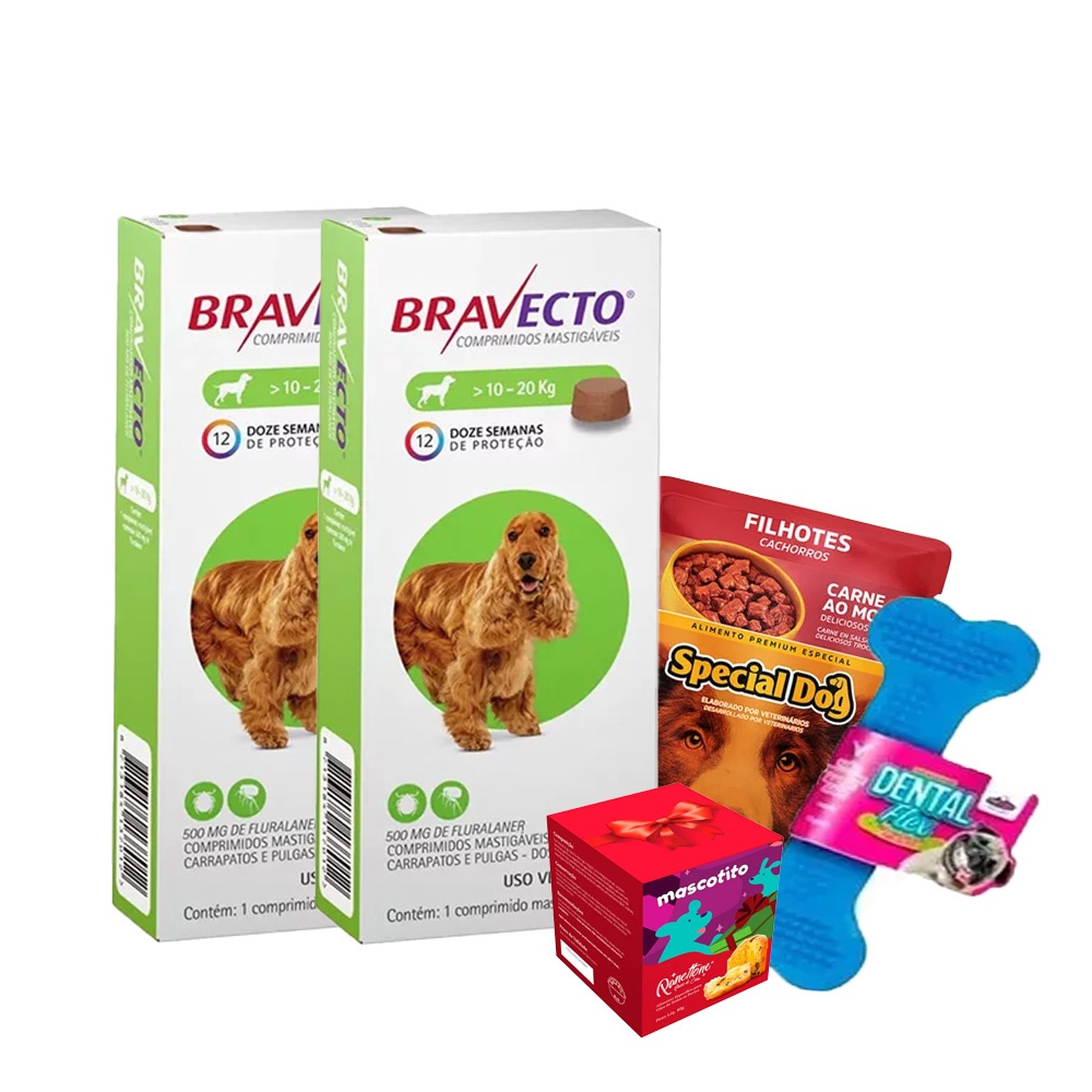 Kit 2 Bravecto Antipulgas Para Caes 10 A 20kg Brinde No Shoptime