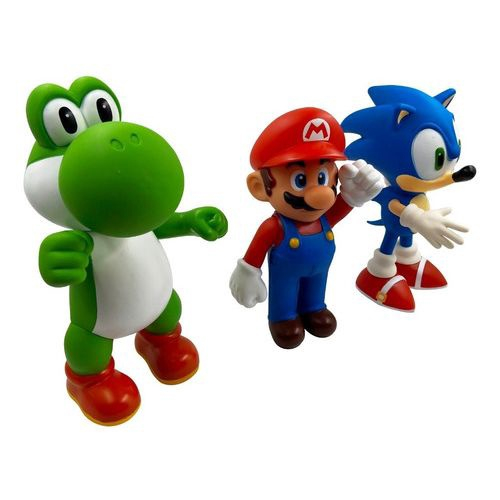 Kit 3 Bonecos Super Mario Bros Yoshi E Sonic No Shoptime