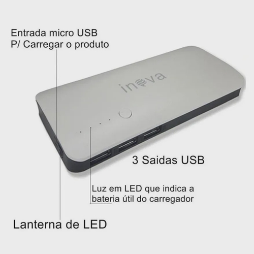 Carregador Portátil Power Bank Inova 10000 Mah POW 1019 em Promoção