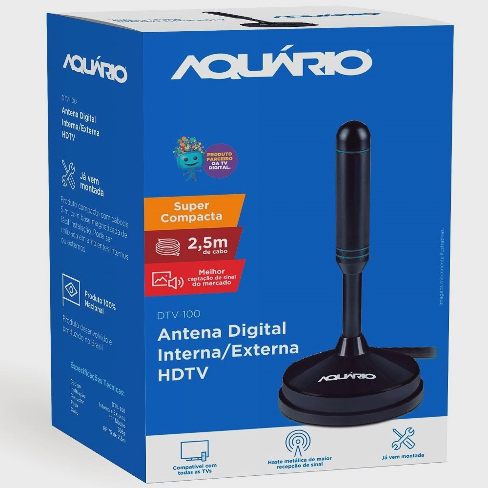 Antena Digital Interna Digital full HDTV 4K Aquario Dtv 100 em Promoção